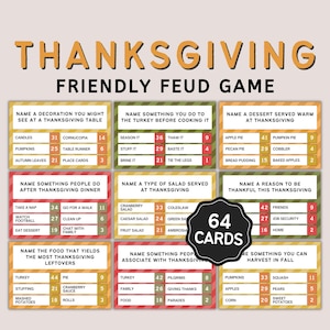 Thanksgiving Friendly Feud, Thanksgiving Games, Thanksgiving Trivia, Fall Activity For Kids and Adults, Thanksgiving Family Game, Printable