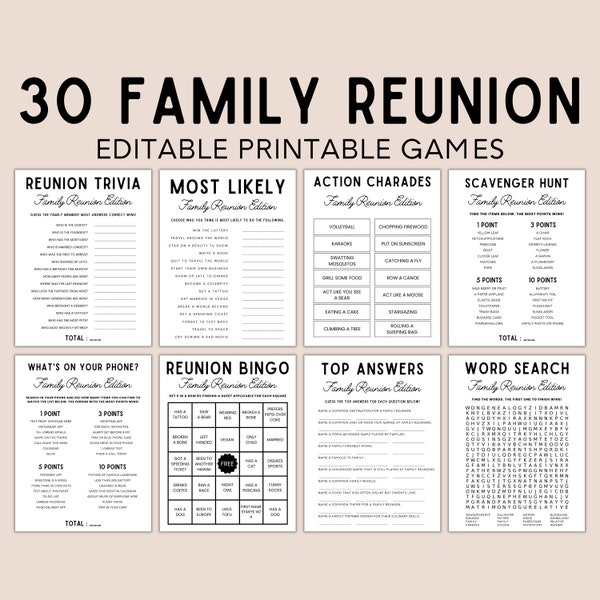 Family Reunion Game Bundle, Family Reunion Games, Canva Template, Family Reunion Idea, Editable Games for Reunion,  Family Reunion Printable