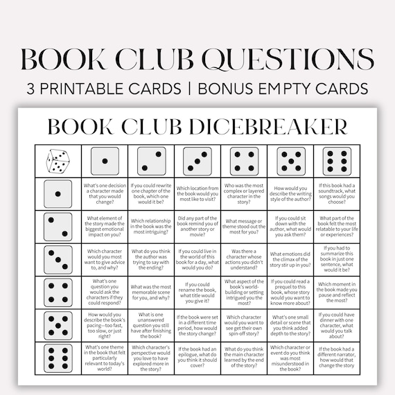 Book Club Dice, Book Club Questions, Book Club Discussion Cards, Book Club Ice Breaker, Get To Know You,