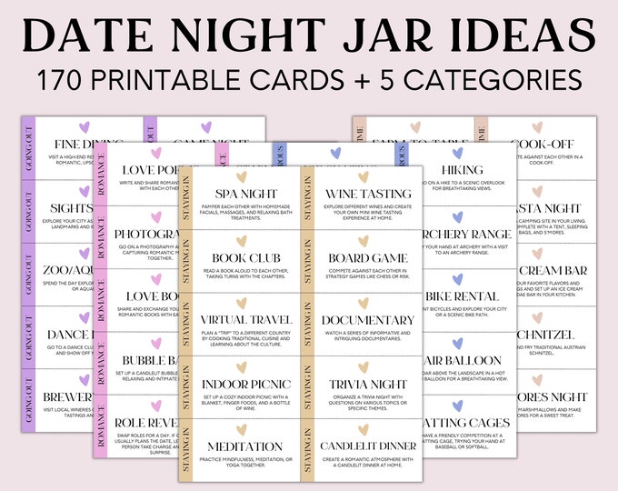 Date Night Cards, Date Night Ideas, Date Night Jar Cards for Couples, Couples Gift, Anniversary Gift, 170 Dating Cards
