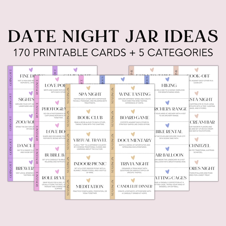 Date Night Cards, Date Night Ideas, Date Night Jar Cards for Couples, Couples Gift, Anniversary Gift, 170 Dating Cards image 1