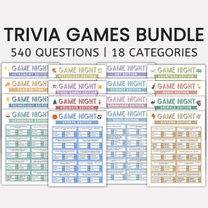 Pub Trivia Spiele Bundle, Familienspiel Nacht, Trivia Nacht, Bar Trivia, Trivia Quiz, allgemeine Trivia Fragen, druckbare sofort Download