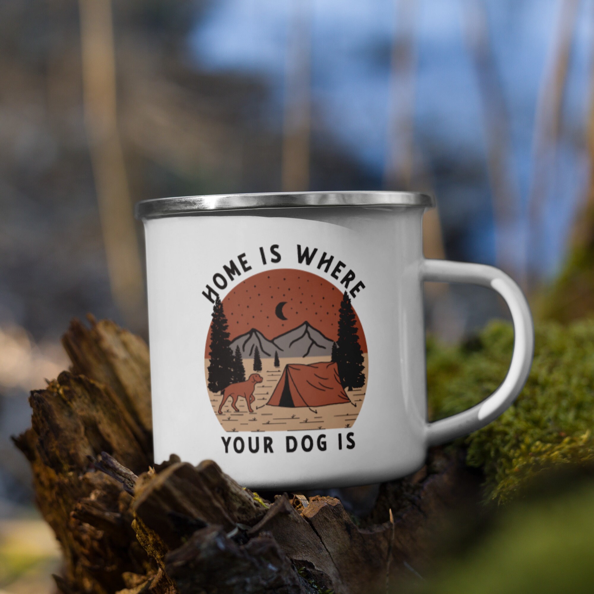 La Maison Est L'endroit Où Votre Chien Café Émaillère Camping Mug