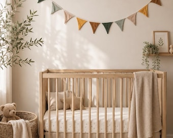 Earthy Boho Fabric Bunting | Sage Green Mustard Pennant Garland (Nursery Decor)