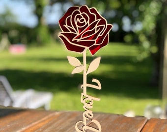 Rose personnalisée en bois à offrir