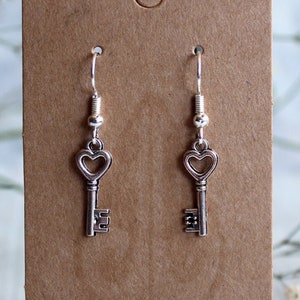 Silver Heart Key Dangle Earrings  | Keyholder gift | Housewarming present | Housesitting thanks