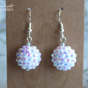 White Navy Shamballa Bead Earrings | Disco ball Earrings | Sparkling Crystal Earrings