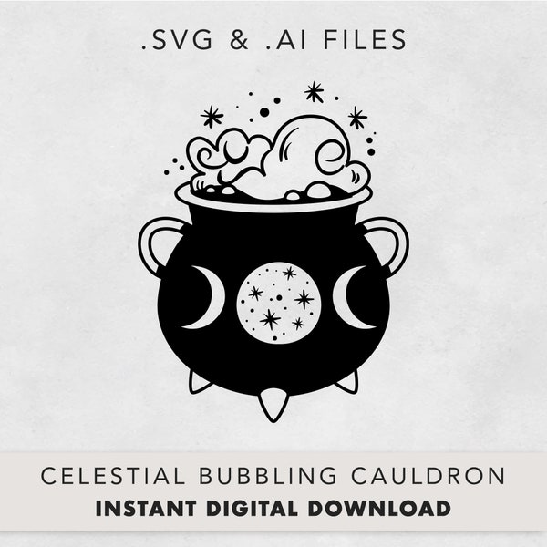 Celestial Bubbling Cauldron SVG, Moon & Stars Potions, SVG/AI File, Instant Download, Ready To Cut Files For Cricut / Laser