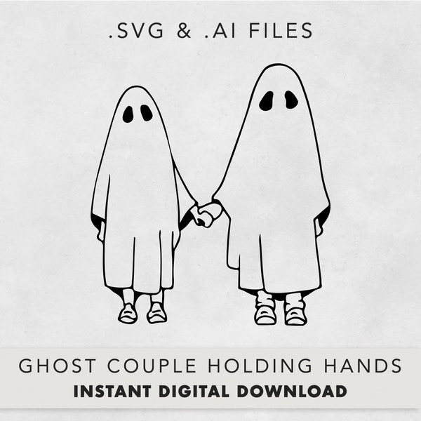 Ghost Couple Holding Hands SVG, Vector For Halloween, SVG / AI File, Instant Download, Cut Files For Cricut or Laser Machine
