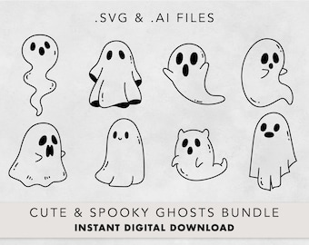 Cute & Spooky Ghosts Bundle, Hand-Drawn Ghosts, Cat Ghost, Halloween SVG / AI Files, Instant Download, Cut Files For Cricut or Laser Machine