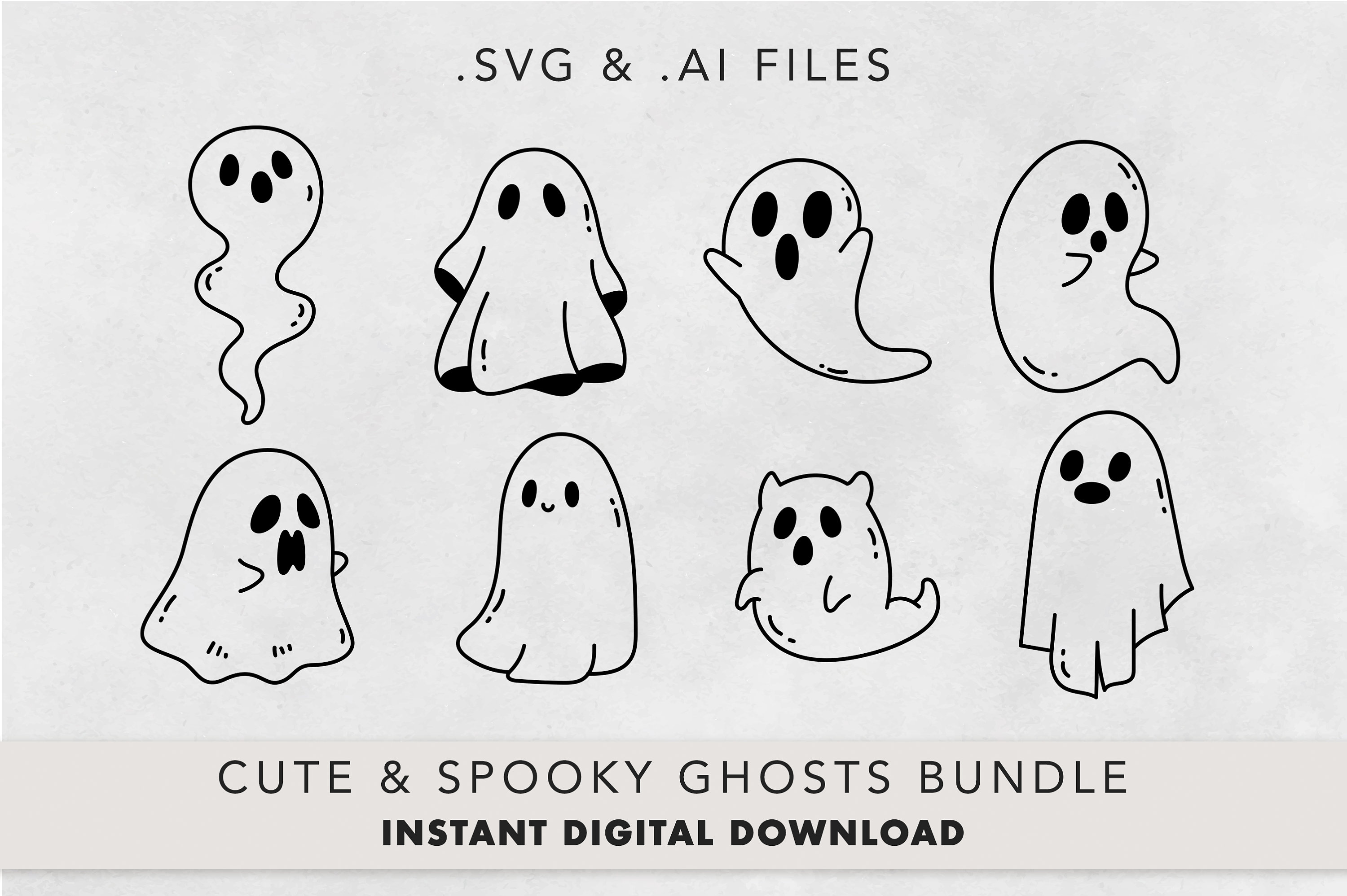 Cute & Spooky Ghosts Bundle, Hand-Drawn Ghosts, Cat Ghost, Halloween SVG / AI Files, Instant Download, Cut Files For Cricut or Laser Machine