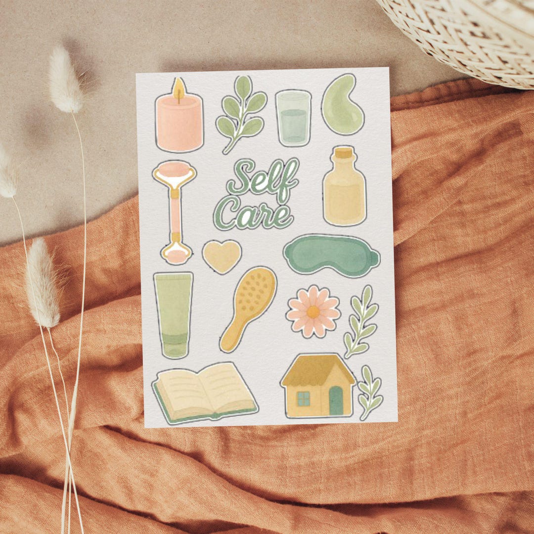 Self Care Sticker Sheet Cozy Wellness Spa Aesthetic Stickers Journaling ...