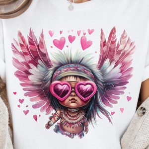 Clipart di Cupido nativo americano / Ali rosa e occhiali / SVG, PNG, Pdf e Jpg di San Valentino