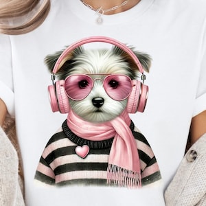Coquette hond clipart | Roze sjaal hond illustratie | Digitale kunst downloaden | Aquarel puppykunst, png
