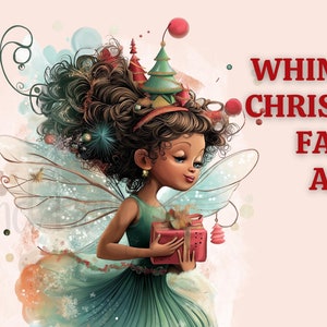 Whimsical Christmas Fairy Clipart | Fantasy Fairy Art Digital Download | Vintage Christmas Decor, Junk Journal Ephemera, Scrapbook PNG SVG