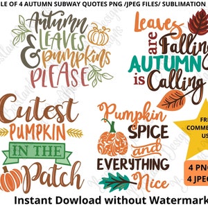 Bundle of 4 Fall Subway Art PNG. Fall Sublimation Design Png. Retro Fall Png, Digital Download Autumn Png. Autumn Prints to Download.