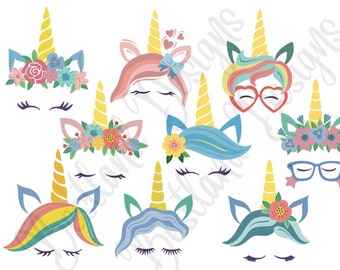 9 Unicorn SVG Bundle, Unicorn Face Svg, Unicorn Clipart Png, Unicorn Horn Svg, Commercial use, Best Sublimation Downloads