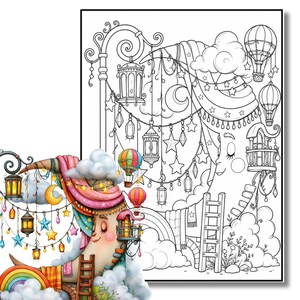 Målarbok Moonlight Kingdom, 40 utskrivbara älvsidor, fantasy PDF (digital nedladdning) bild 11