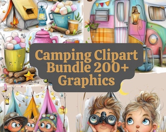 Backyard Camping Kids Clipart Bundle, Whimsical Summer Camp Graphics (Digital Download)