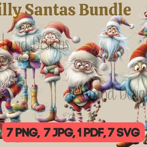 Illustrations originales du Père Noël | Lot de cliparts de Noël fantaisiste | Graphismes et personnages de Noël amusants PNG | Déco nordique des Fêtes