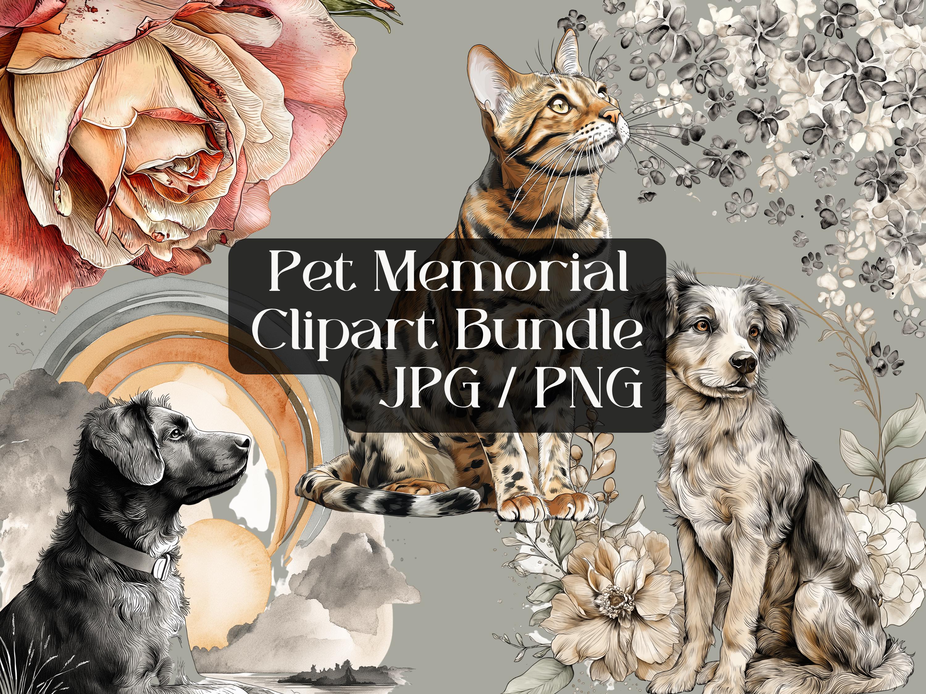 Pet Memorial Clipart Bundle, Dog Cat Breeds, Rainbow Bridge Graphics ...