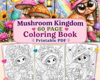 Mushroom Kingdom Coloring Book, Woodland Fairy Pages, Forest Friends PDF (Instant Download)