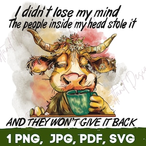 Trendy funny PNG, Cow Sublimation Designs,
