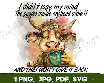 Funny Cow Mental Health Humor PNG SVG (Digital Download) – Sarcastic Farm Animal Clipart