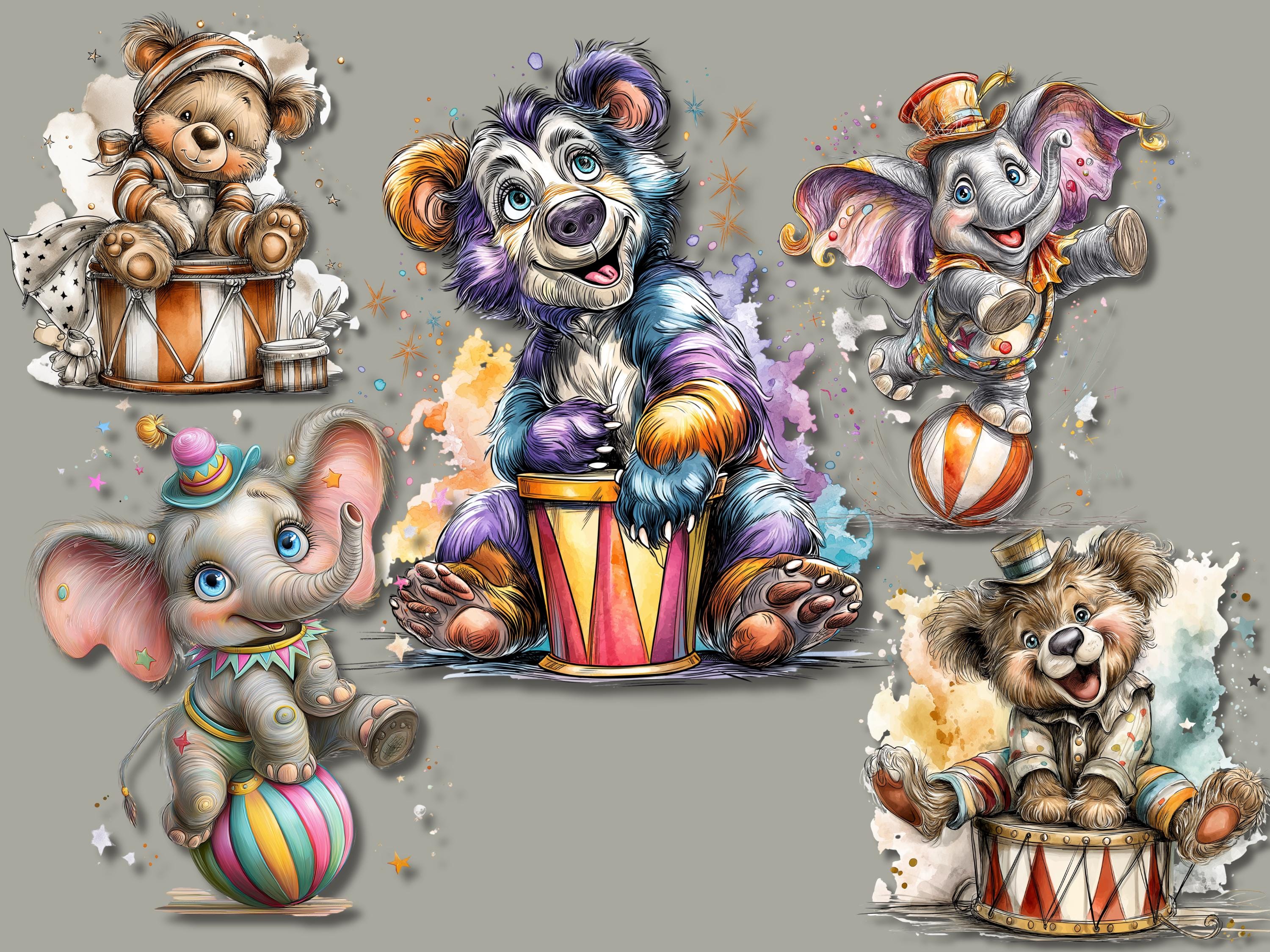 Watercolor Circus Animals Clipart Bundle, Baby Nursery, Birthday ...
