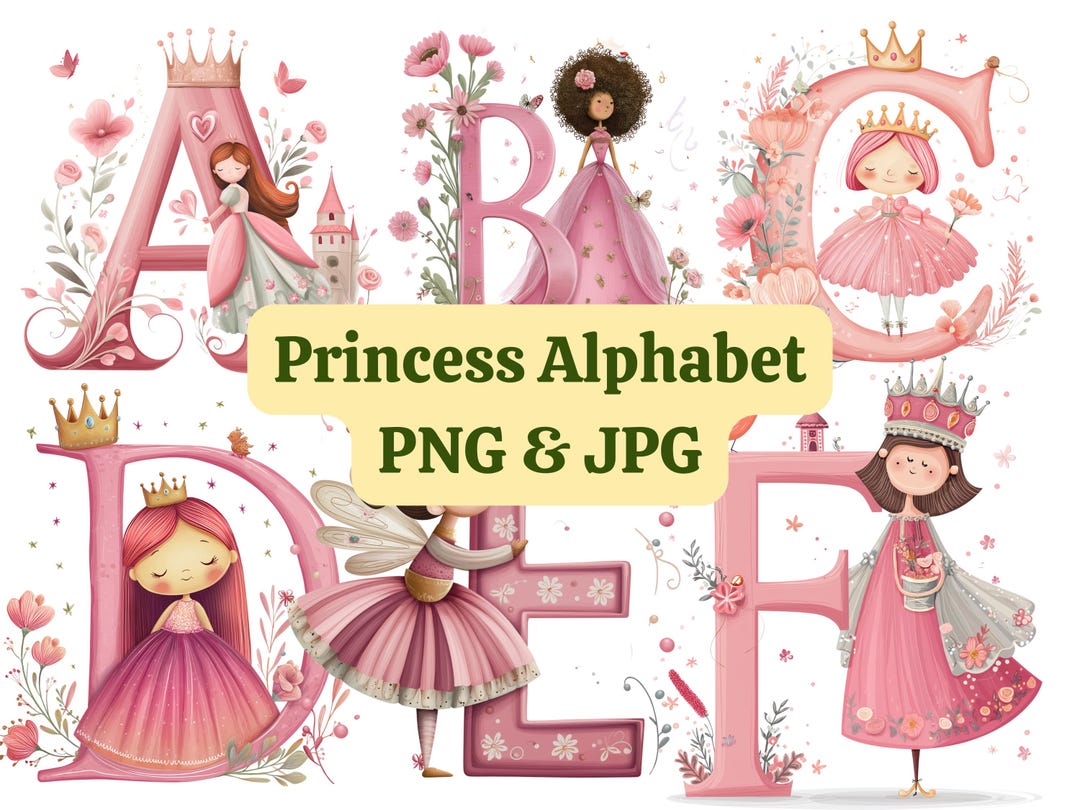 Princess Script Alphabet Princess Alphabet Wall Art Nursery Letters (digital Download) - Etsy
