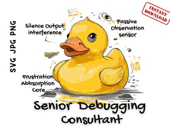 Consultor sénior de depuración, pato PNG, humor de programador (descarga digital)