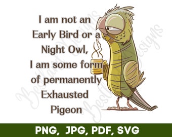 Piccione stanco PNG SVG: Clipart di uccello perennemente esausto (Download digitale)