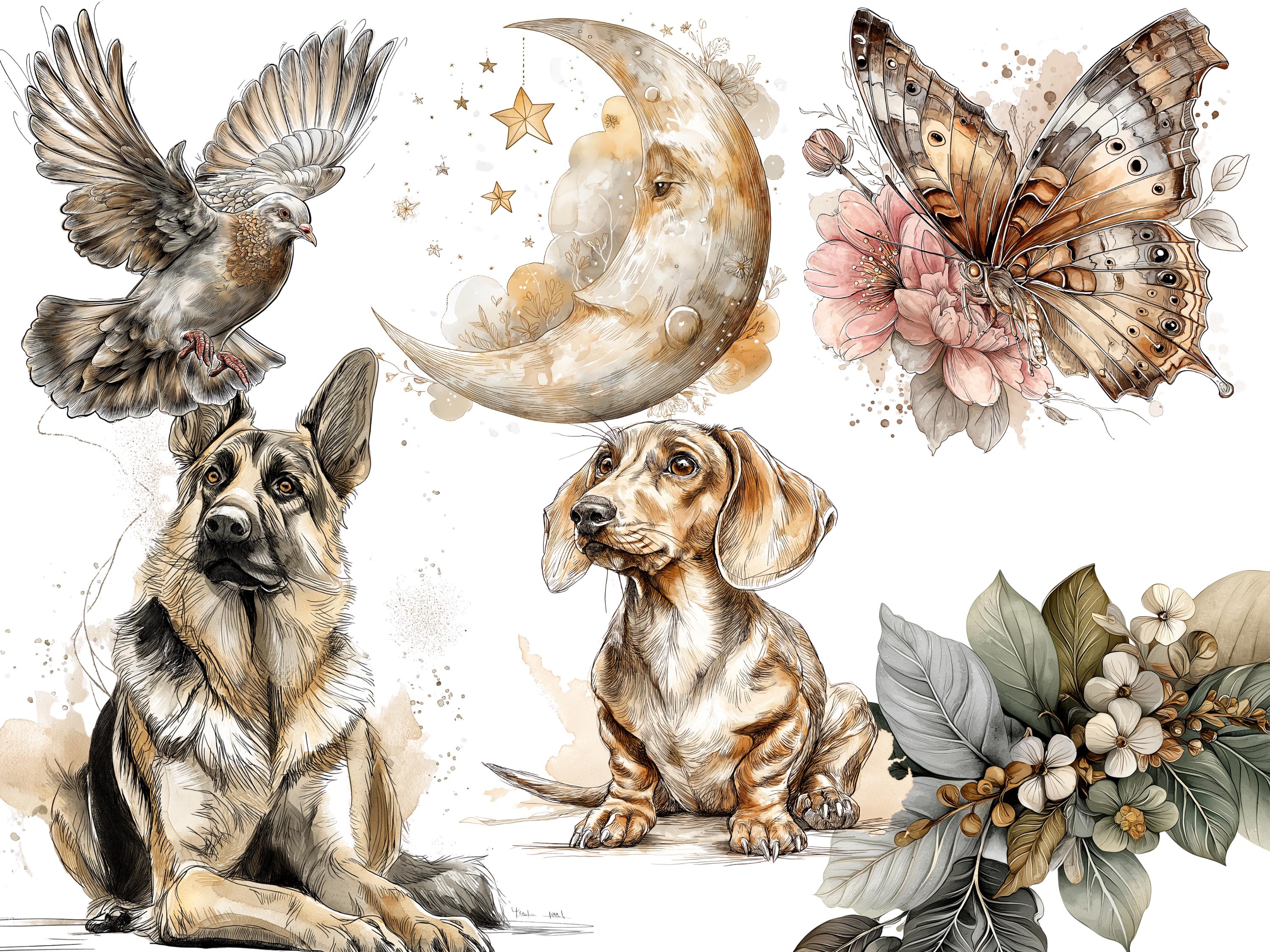 Pet Memorial Clipart Bundle, Dog Cat Breeds, Rainbow Bridge Graphics ...
