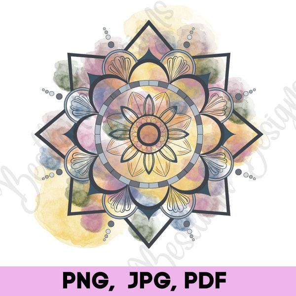 Watercolor Mandala PNG, Mandala Wall art clipart, Mandala tattoo design, Instant Download Commercial use, Best Sublimation Downloads