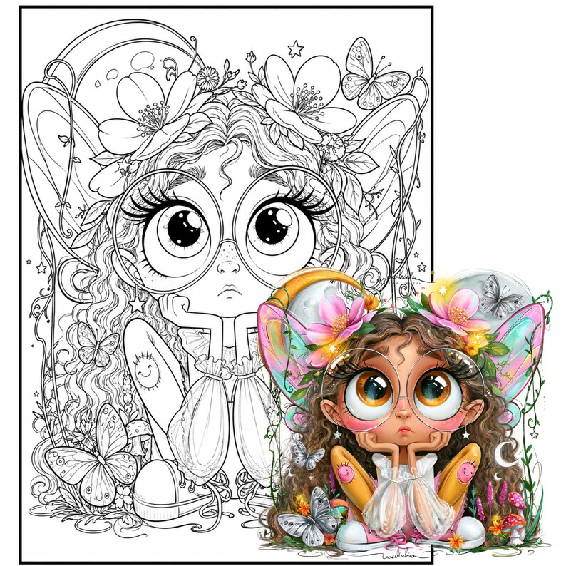 Målarbok Moonlight Kingdom, 40 utskrivbara älvsidor, fantasy PDF (digital nedladdning) bild 2