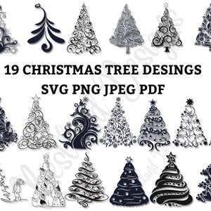 19 pacchetti di alberi di Natale disegnati a mano. Albero di Natale SVG. ClipArt di Natale. Clipart dell'albero di Natale. Albero squallido. Stampa su richiesta