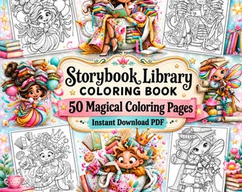 Målarbok från Storybook Library, 50 fantasysidor, Prinsessor och älvor (PDF-nedladdning)