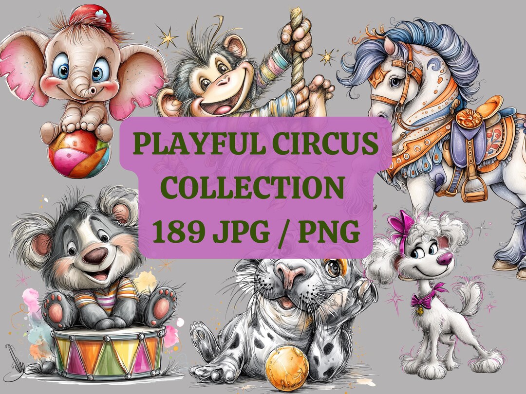Watercolor Circus Animals Clipart Bundle, Baby Nursery, Birthday ...