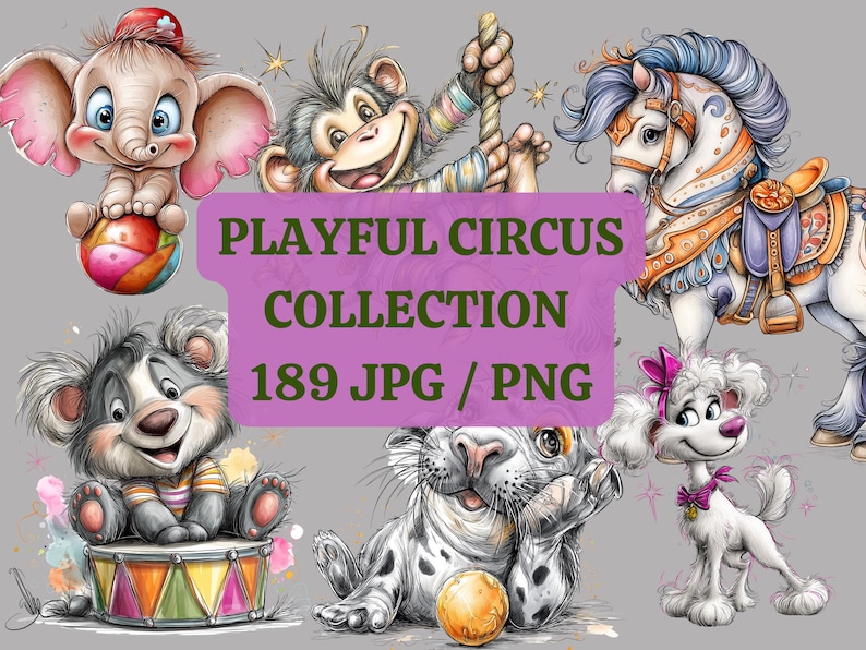 Watercolor Circus Animals Clipart Bundle, Baby Nursery, Birthday ...