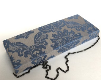 Blue Clutch Bag. Cotton Brocade/Fine Cotton. Designed / Made By Hand.