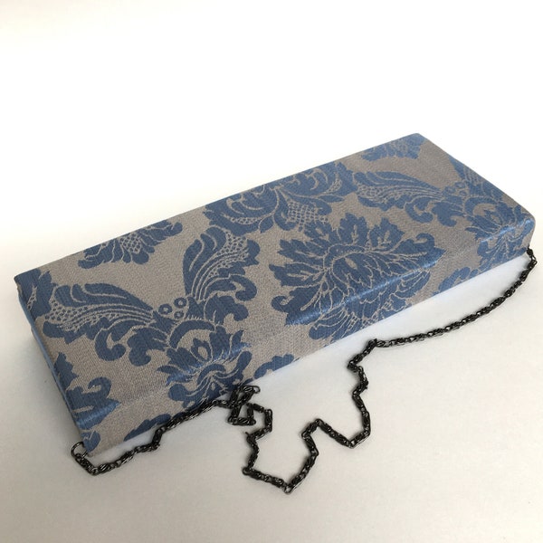 Blue Clutch Bag. Cotton Brocade/Fine Cotton. Designed / Made By Hand.