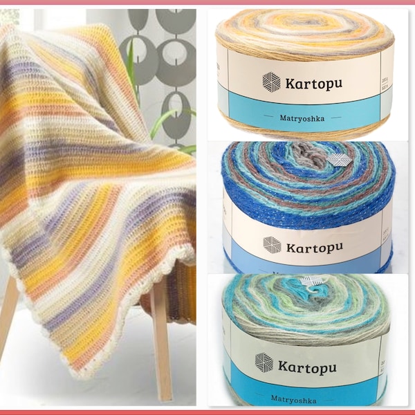 Kartopu MATRYOSHKA - Fils de mélange de laine dégradé - 200 g/820 m, jersey batik et mandalas, tricot semi-synthétique, crochet, châle, écharpe, poncho, fils
