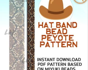 Snake Skin Delica Beads Peyote Hatband Pattern No.126 - Inspired Native Belt Pattern - Hatband for cowboy Hat - Western Native Peyote Beads