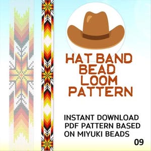 Miyuki Delica Loom Beaded Hatband Pattern No.09 - Indigenous Western Design - Cowboy Hat Band Bead Weaving Chart