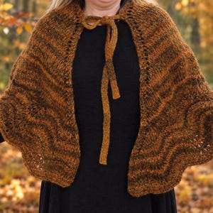 Brown Cape Hand Knitted in Italian Mohair Yarn - 60" x 28" Shoulder Wrap - Outlander Scarf Poncho Shawl Bolero All in One - Gift for Her