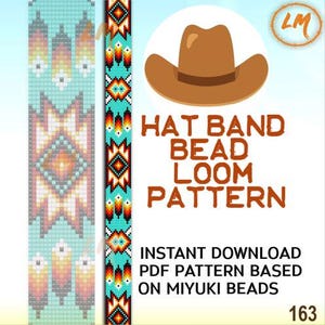 Patrón de telar de cuentas para banda de sombrero n.º 163 - Banda de sombrero de plumas estilo vaquero nativo occidental - Descarga instantánea en PDF - Basado en cuentas de semillas Miyuki Delica 11/0