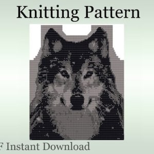 Wolf Knitting Pattern No.02 - Read the descriptions carefully - Sweater Pattern PDF Digital Download Picture Black Grey Wolf - 4 Colors Yarn