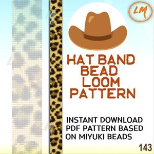 Opaska na kapelusz z koralików Delica Leopard Loom Pattern nr 143 - Wzór na pasek inspirowany Indianami - Opaska na kapelusz kowbojski - Pasek z koralikami Western Native