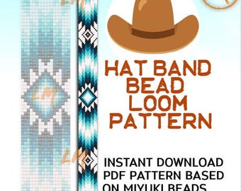 Hat Band Turquoise Loom Pattern n° 165 - Hat Band Native Loom Loom Pattern - Téléchargement instantané PDF - Basé sur des perles de rocaille Miyuki Delica 11/0