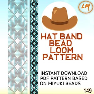 Patrón de telar de cuentas Delica para sombrero n.° 149 - Banda con patrón azteca navajo para sombrero de vaquero - Patrón de telar de cuentas estilo nativo occidental - Idea de regalo DIY